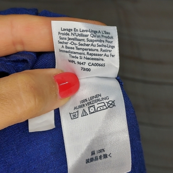 Eddie Bauer shirt linen sleeveless collar button up crochet detail navy blue SP - Picture 8 of 10